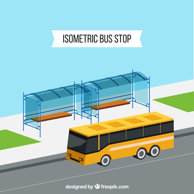 Free Vector isometric view of bus and bus stop