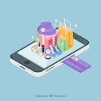 Free vector isometric view of a mobile application