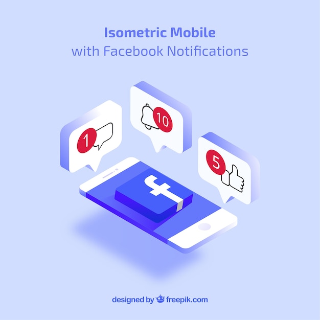 Free Vector isometric view of mobile phone with facebook notifications