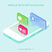 Free vector isometric view of mobile phone with instagram post