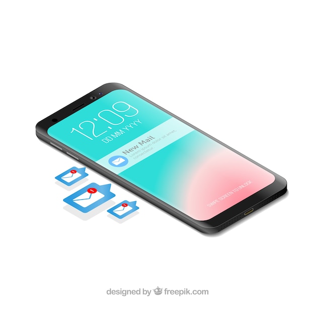 Free vector isometric view of mobile phone with instagram post