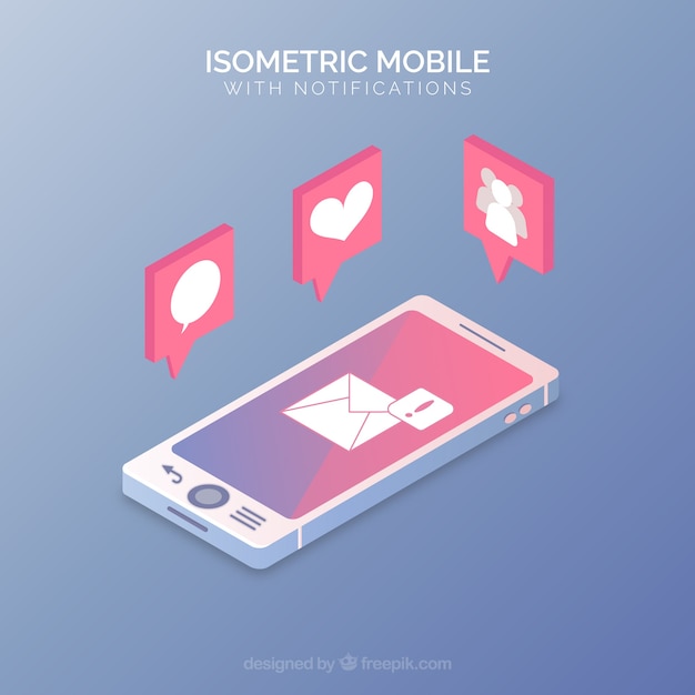 Free vector isometric view of mobile phone with instagram post