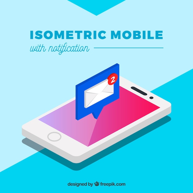 Free vector isometric view of mobile phone with instagram post