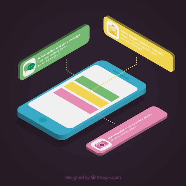 Free vector isometric view of mobile phone with instagram post