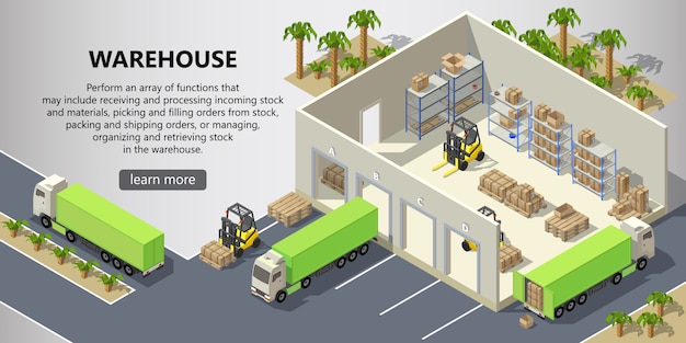 Free Vector isometric warehouse, delivery service