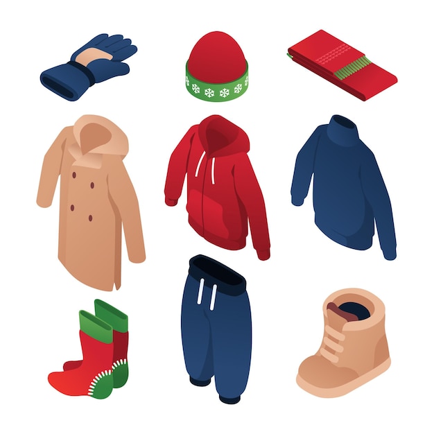 Free Vector isometric winter clothes and essentials collection