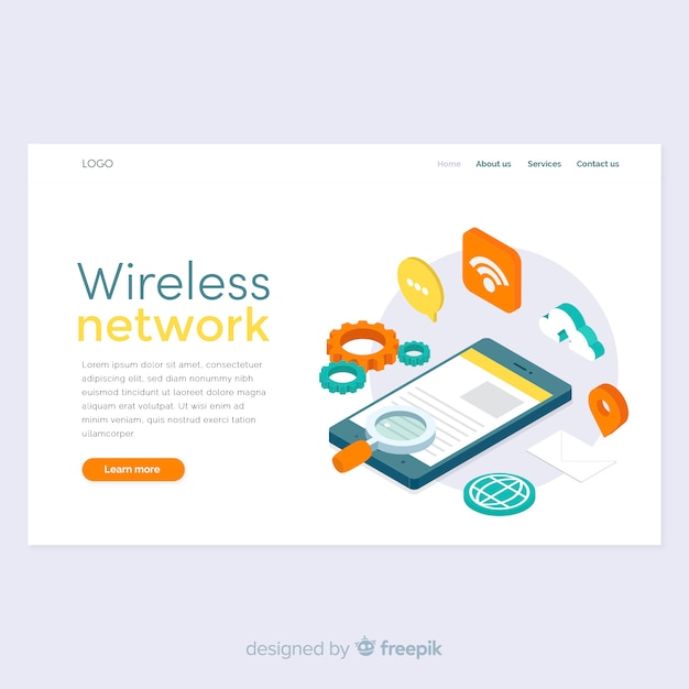 Free vector isometric wireless network landing page