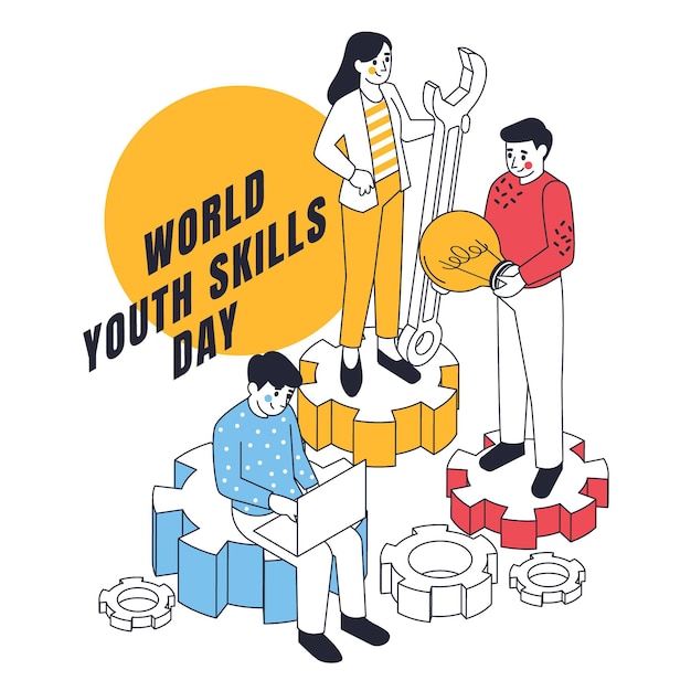 Isometric world youth skills day illustration