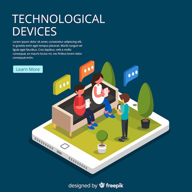 Isometric young people using technological devices