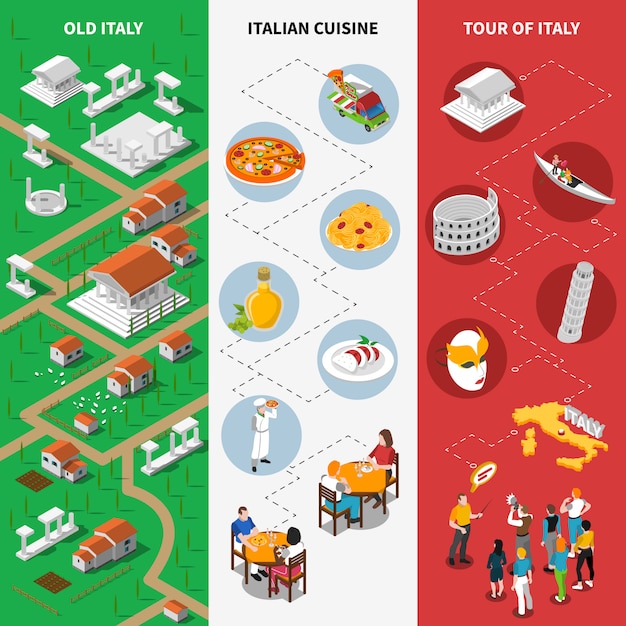 Free vector italian cultural isometric national flag banners