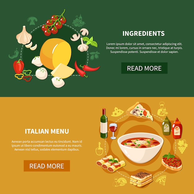 Free Vector italian food horizontal banners