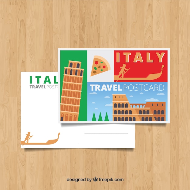 Free vector italy postcard template with flat design