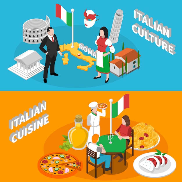 Free vector italy tourism isometric banners