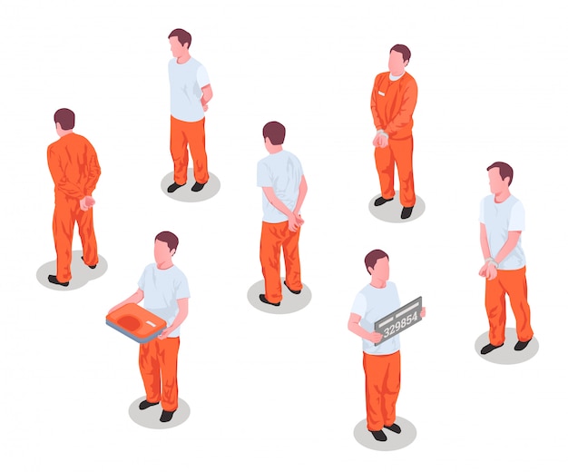 Free Vector jail inmates criminals arrested incarcerated persons male characters in prison detainee uniform isometric set isolated illustration