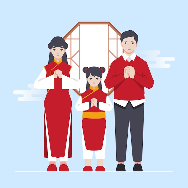 Free Vector japanese family posing