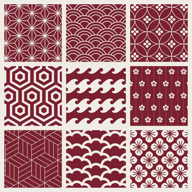 Free vector japanese-inspired pattern vector set