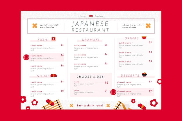 Free Vector japanese restaurant flat menu template