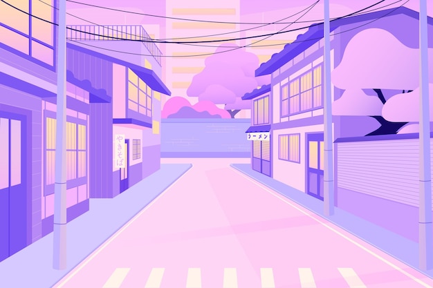 Free vector japanese streets with modern houses