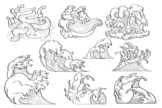 Free Vector japanese wave doodle