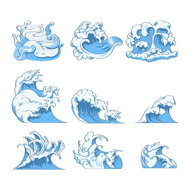 Free vector japanese wave doodles