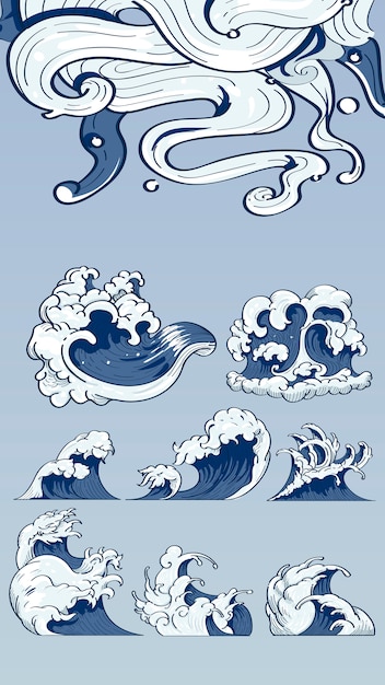 Free Vector japanese wave doodles