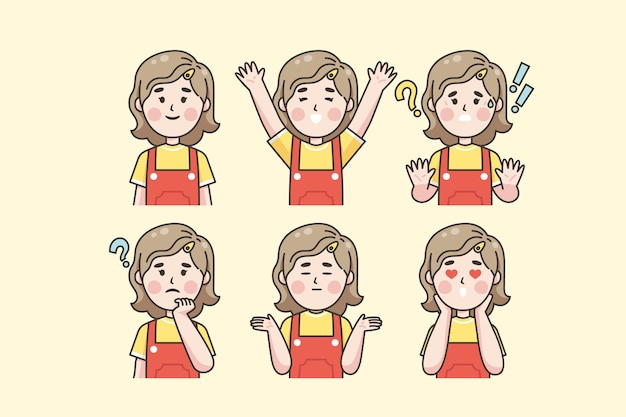 Free vector japanese woman showing different emotions