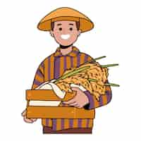 Free vector javanese farmer man carrying rice harvest