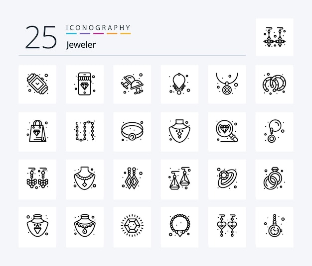 Free vector jewellery 25 line icon pack including hoops necklace cuff jewelry accessories