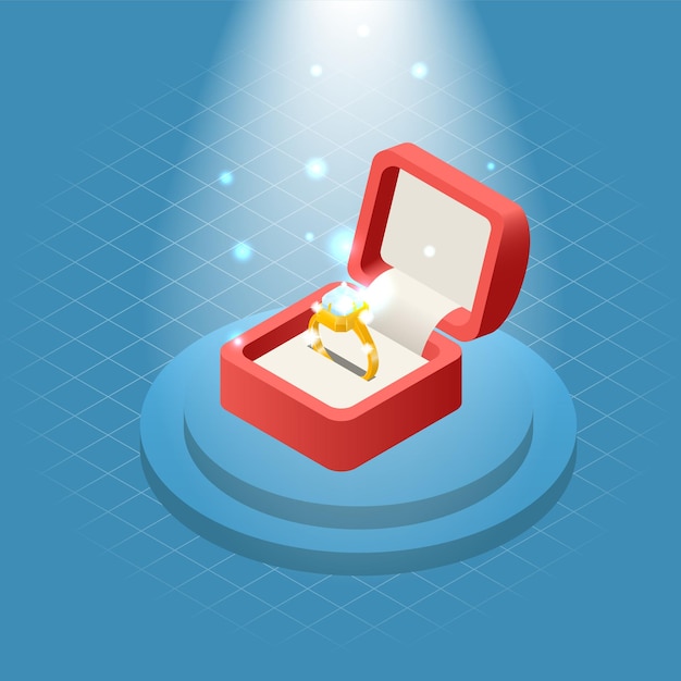 Free Vector jewelry ring gift on podium isometric composition