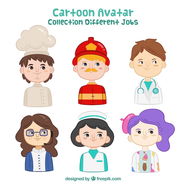 Free vector jobs avatar collection with cartoon style