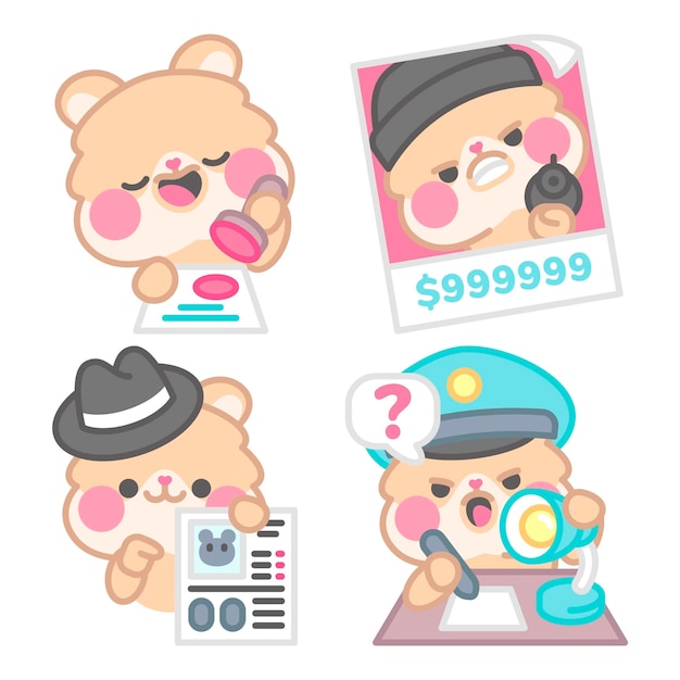 Free Vector justice stickers collection with kimchi the hamster