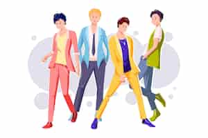 Free vector k-pop boy group illustration