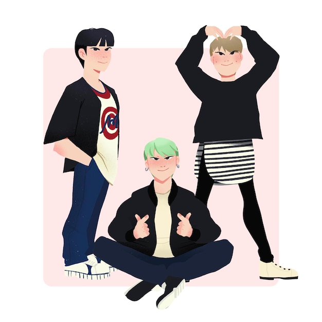 Free Vector k-pop boy group