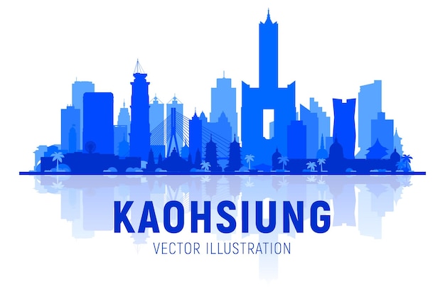 Free Vector kaohsiung taiwan skyline silhouette with panorama in sky background vector illustration business travel and tourism concept with modern buildings image for banner or website