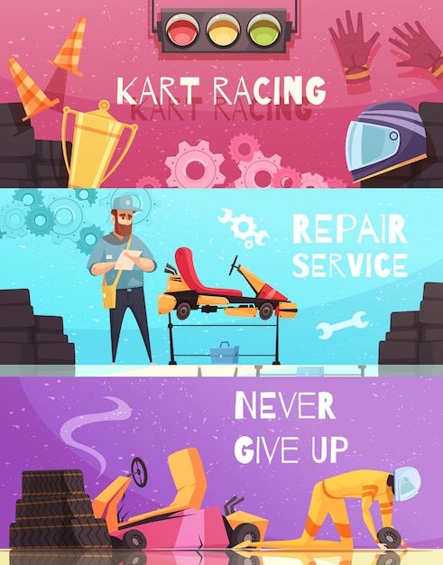 Free Vector karting horizontal banner set