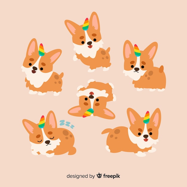 Kawaii dog unicorn character collection