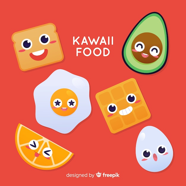 Free vector kawaii hand drawn food collection