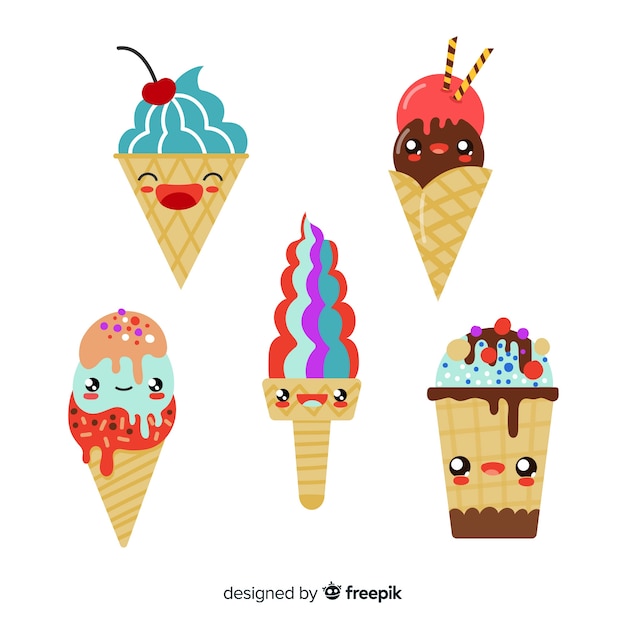 Free Vector kawaii ice cream characters collection