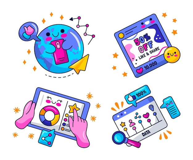 Free Vector kawaii marketing stickers