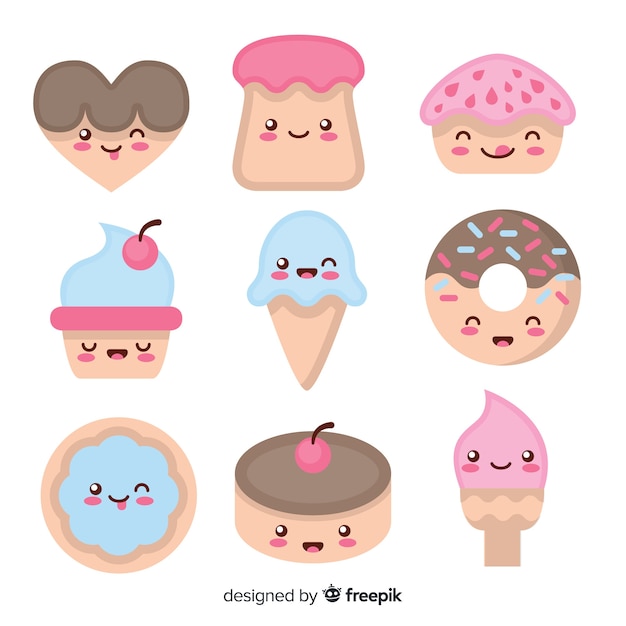 Free Vector kawaii smiling sweet food pack