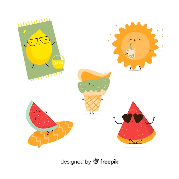 Free vector kawaii style summer character collection