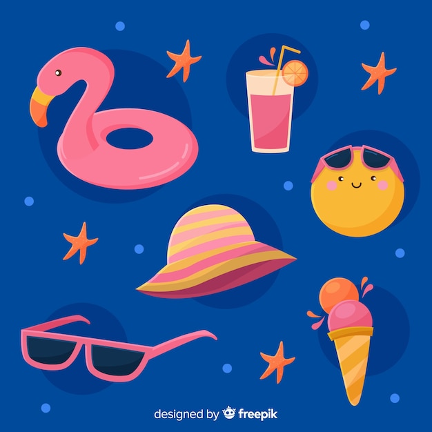 Free Vector kawaii style summer element collection