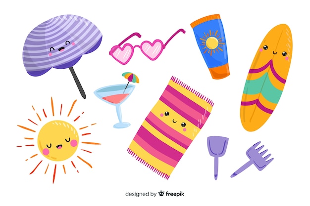 Free Vector kawaii style summer element collection