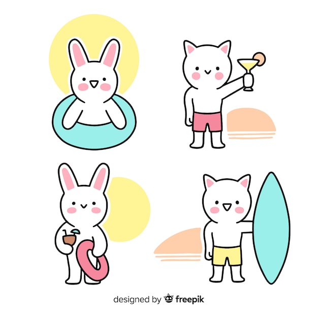 Free vector kawaii summer character collection