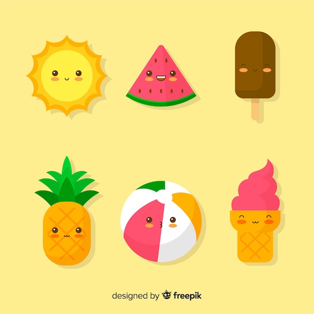 Free vector kawaii summer characters