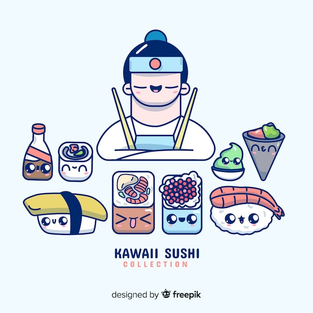 Free Vector kawaii sushi collection