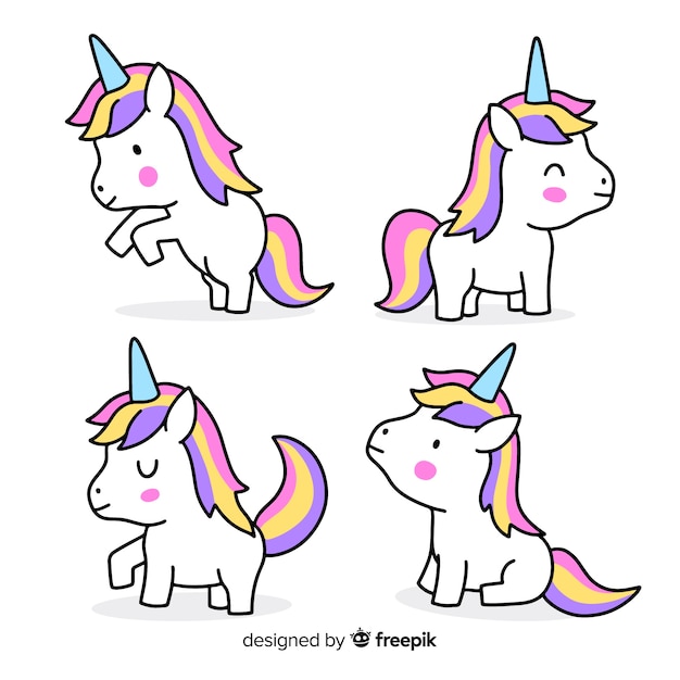 Free Vector kawaii unicorn character collection