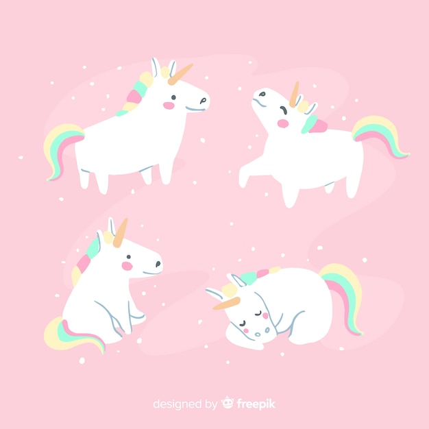 Free Vector kawaii unicorn character collection