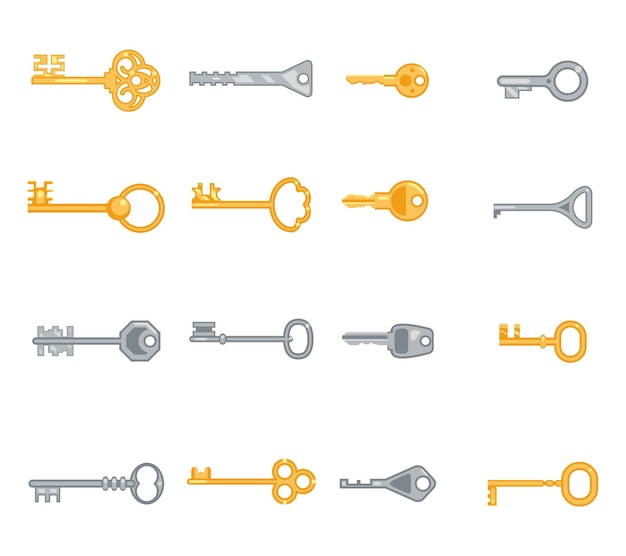 Free Vector key flat icons set. security and access, metal antique personal. vector illustration