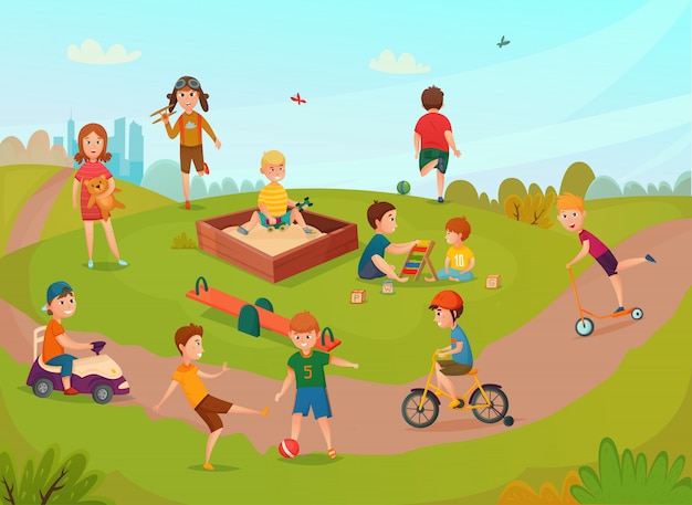 Free vector kids playing composition